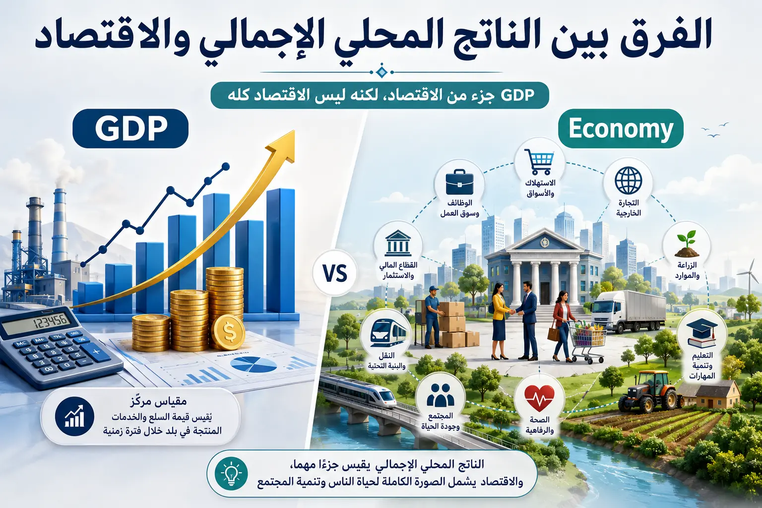 الفرق بين الناتج المحلي الإجمالي والاقتصاد: شرح مفصل بطريقة سهلة